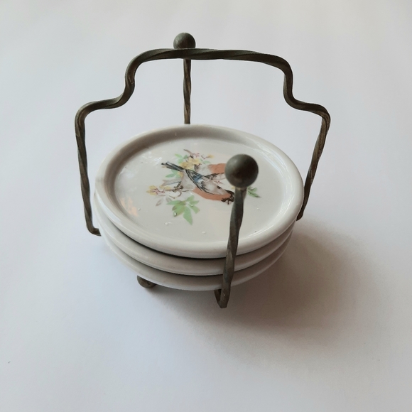 Vintage Interpur of Taiwan set of 3 porcelain bird coasters 3.5" - Picture 1 of 5